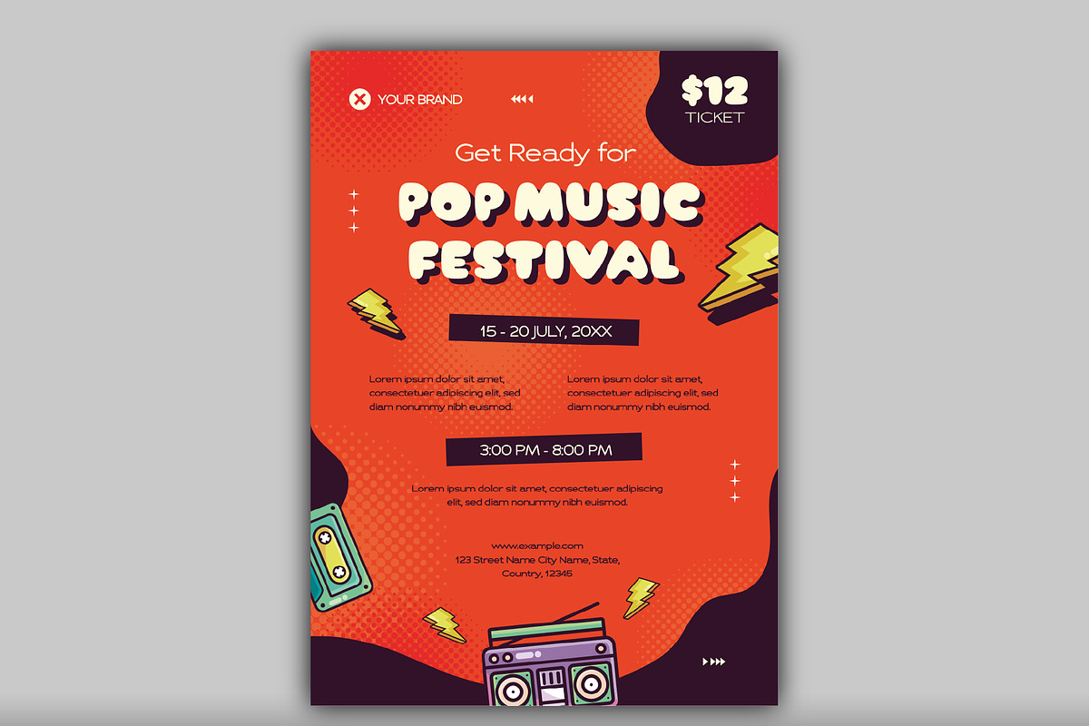 Retro Pop Music Festival Flyer, a Templates & Theme by studiogstock (Photo 3 of 3)