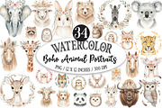 Boho Animal Portraits Watercolor, an Illustration by Designking (Thumbnail 1 of 5)