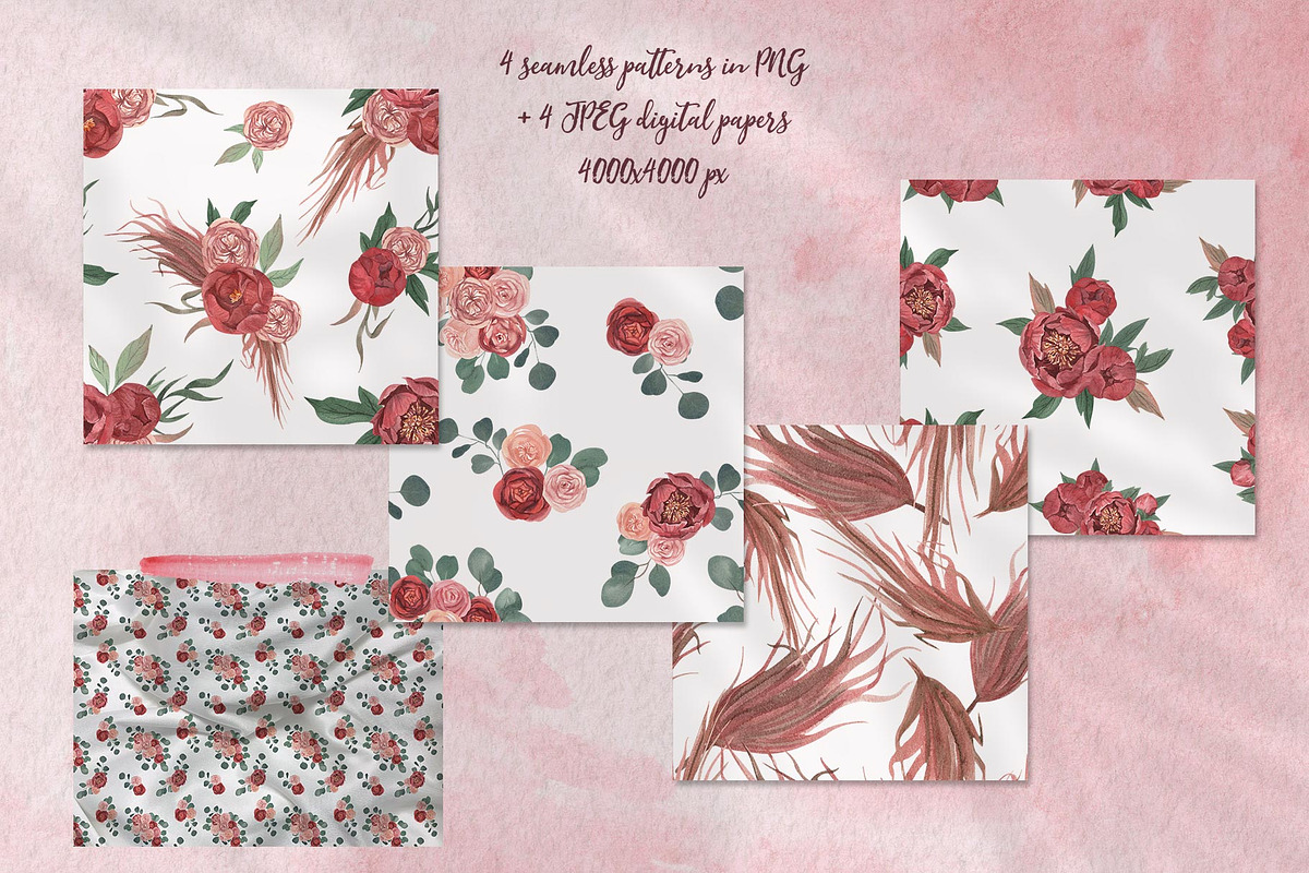 Burgundy Peonies & Blush Roses, an Illustration by Catch the Dream Art (Photo 10 of 14)