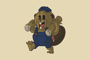 retro working beaver mascot, an Animal Illustration by Judsart