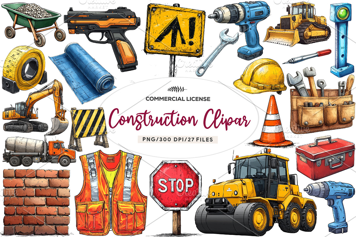 Watercolor Construction Clipart Bund, an Illustration by CreationArt (Photo 1 of 5)