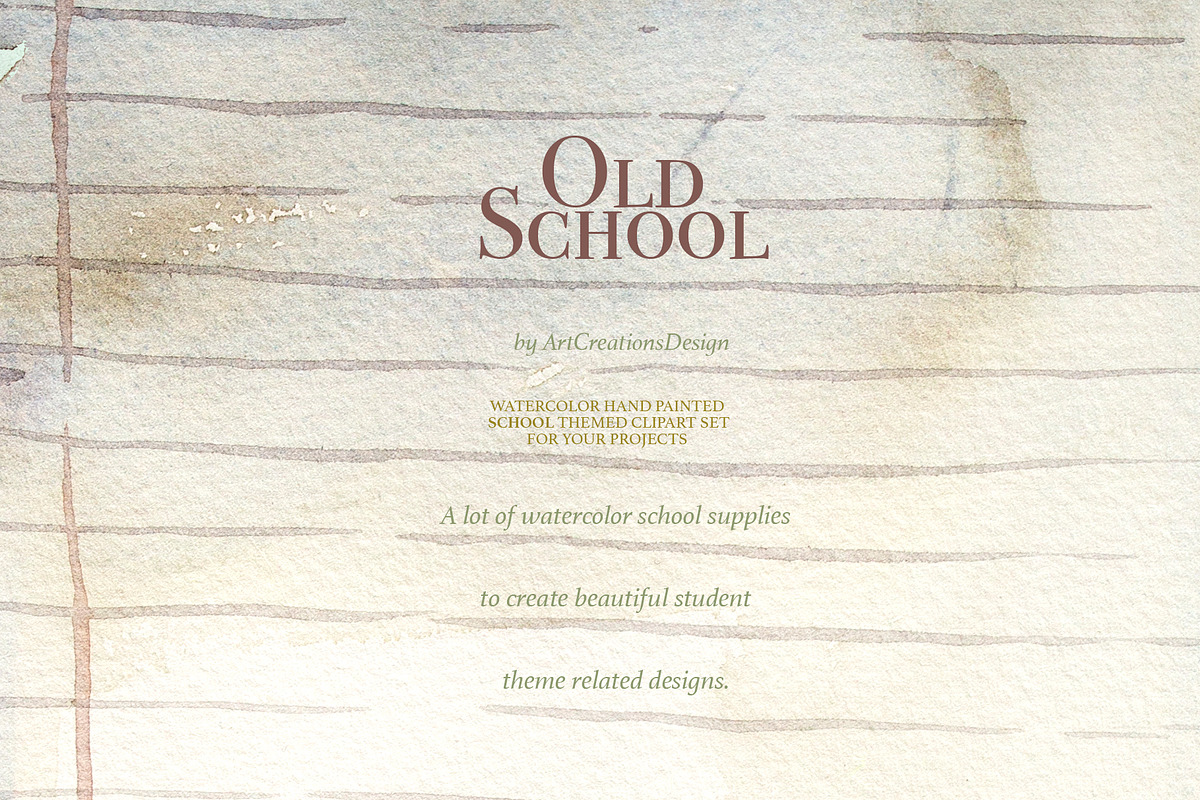 Watercolor Old School Clipart Set, a Seasonal Illustration by ArtCreationsDesign (Photo 16 of 18)