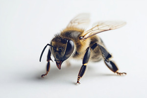 Macro photo of bee on white background, an Animal Photo by AlyaAnd