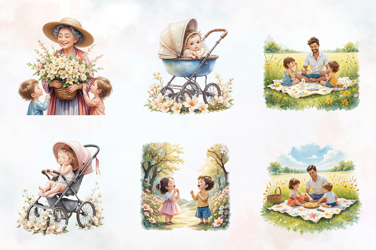 Ivory Spring Family Watercolor Png, an Illustration by RobertsArt (Photo 2 of 8)