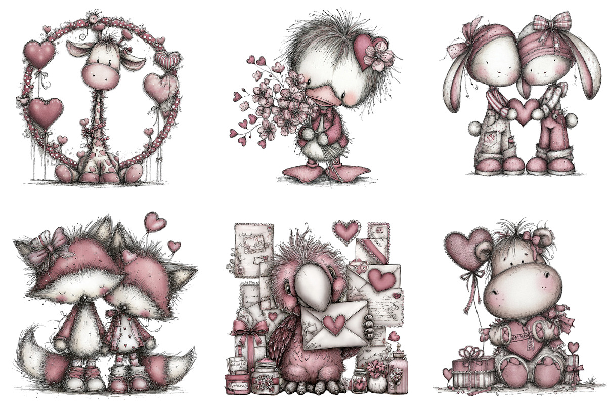 Valentine's Whimsical Animals Clipar, an Illustration by designcity5 (Photo 2 of 5)