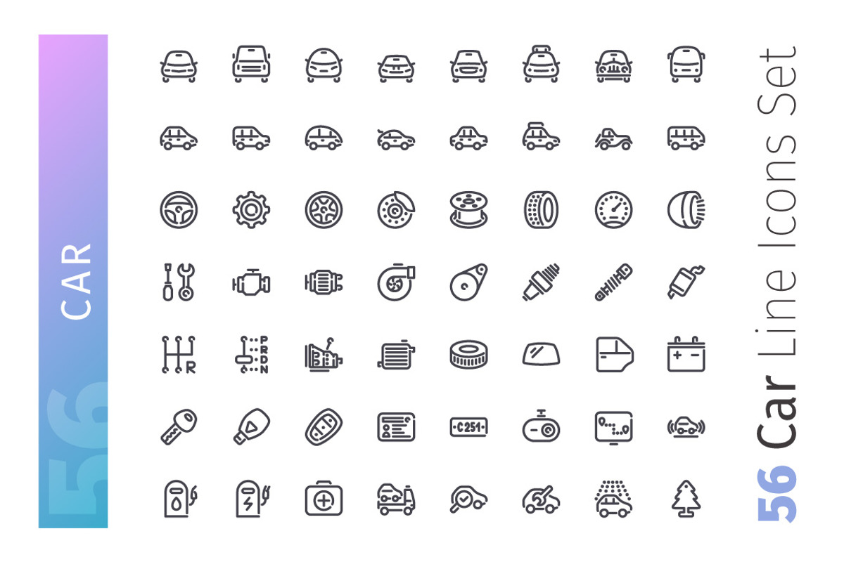 Car Line Icons Set, an Outline Icon by Voysla's Shop (Photo 2 of 4)