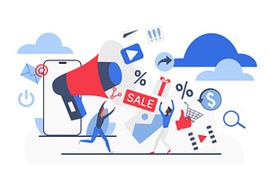 Online marketing cloud promotion, a Technology Illustration by Lemberg Vector