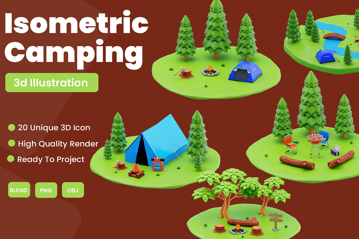 3D Isometric Camping Pack, a 3D by novia99design (Photo 1 of 6)