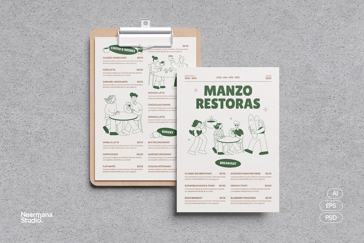 Minimal Retro Coffee Shop Menu, a Stationery Template by Neermana (Photo 1 of 4)