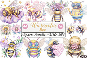 Watercolor  Bee  Clipar, an Illustration by DreamCafeArt (Thumbnail 1 of 9)