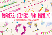 40 Watercolor Borders Bunting, a Decorative Illustration by Violet LeBeaux (Thumbnail 1 of 3)