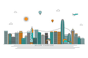 Hong Kong line art skyline