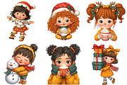 Quirky Christmas Girls Clipart, an Illustration by Craft Nest (Thumbnail 4 of 11)