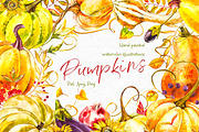 Pumpkins watercolor collection, a Food Illustration by Ann Astro (Thumbnail 1 of 17)