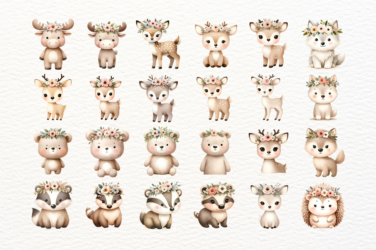 Watercolor Woodland Animals Clipart, an Animal Illustration by Nicolle's Colorful Art (Photo 3 of 7)
