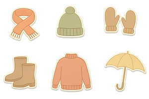 Autumn clothing and accessory icons, an Illustration by Dvoevnore photos