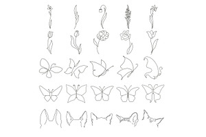 Set Of Mini Tattoos, Single-line.