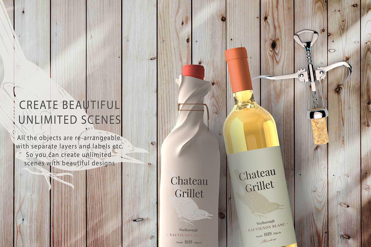Wine Bottle Mockup Kit, a Merchandise Mockup by PSD Market (Photo 6 of 16)