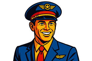 Smiling Male Airline Pilot in, a Transportation Illustration by AlexArt