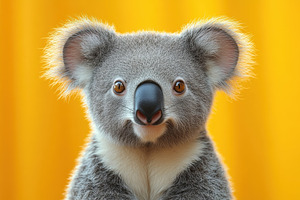 Koala with expressive features poses, a Photo by Tanuart