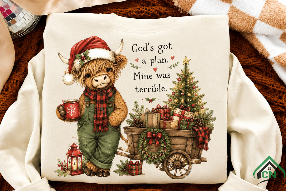 Christmas Highland Cow Cheer PNG, a Seasonal Illustration by Craft Nest (Photo 2 of 6)