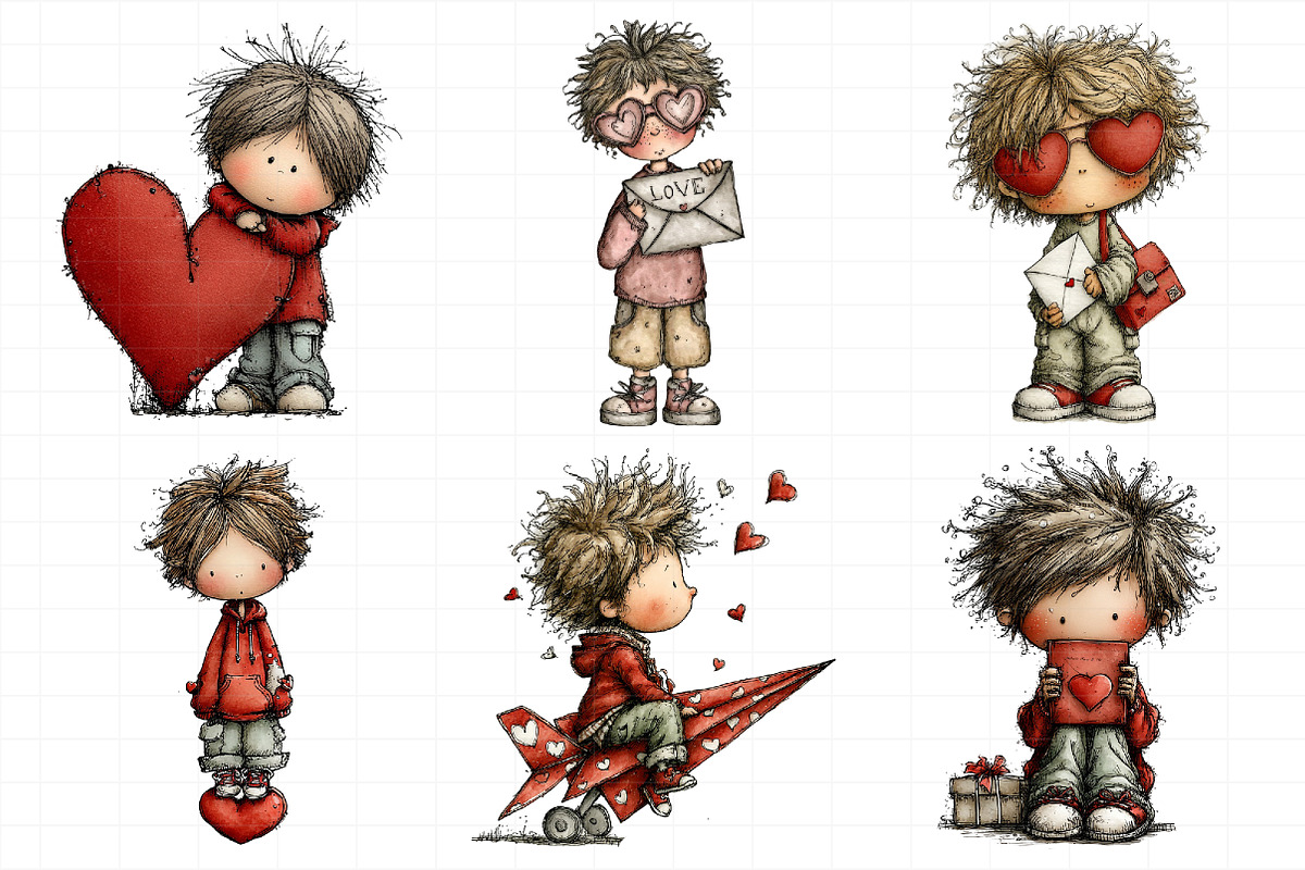 Whimsical Valentine Boy Clipart Bund, an Illustration by Daily.Designs (Photo 4 of 7)