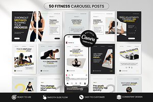 Fitness Carousel Instagram Posts, a Social Media Template by DigiPax