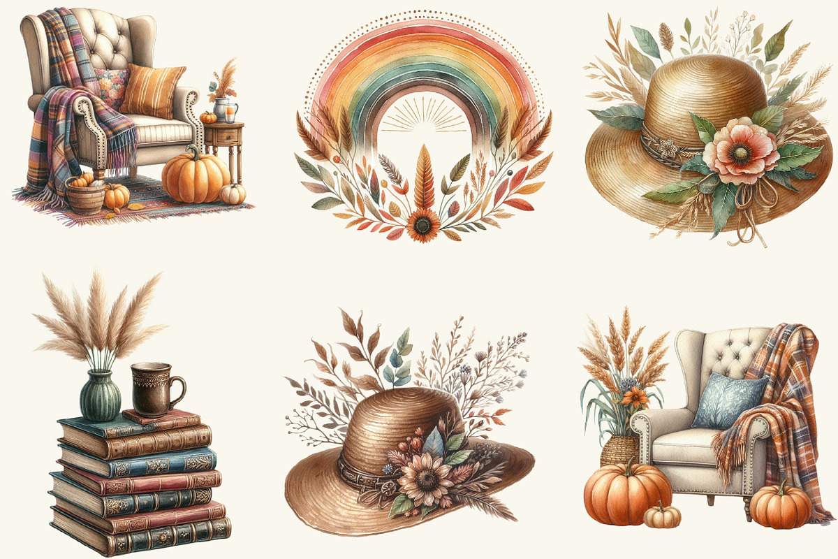 Boho Autumn Clipart, a Work Illustration by cherrydesign (Photo 2 of 3)