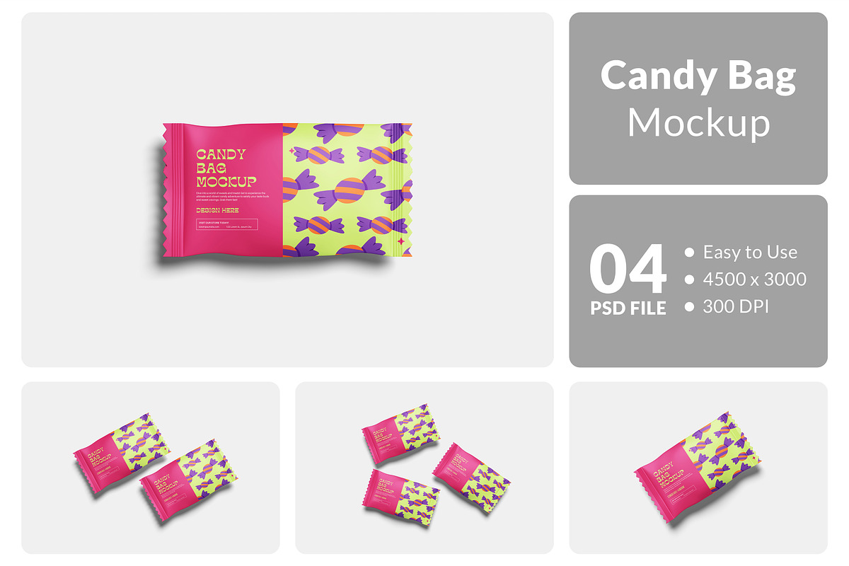 Candy Bag Mockup, a Packaging Mockup by Hazzpro_Std (Photo 1 of 5)