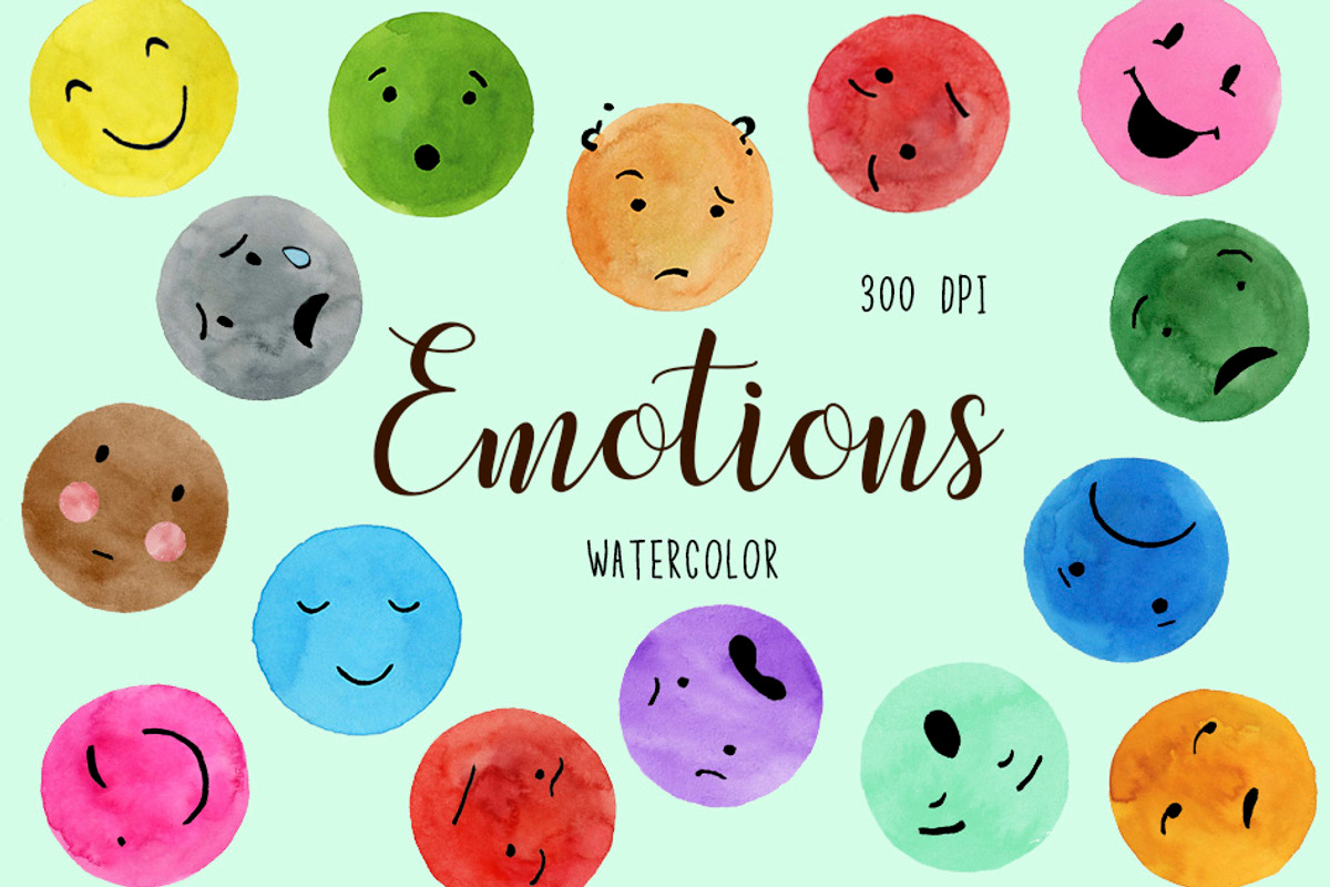 Watercolor Emotions Clipart, Emojis, an Object Graphic by Paulaparaula (Photo 1 of 3)