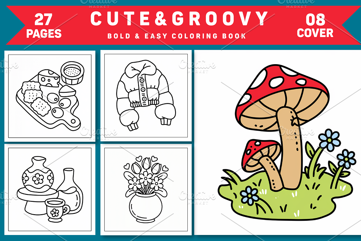 Cute Groovy Coloring Book Vol- 01, a Decorative Illustration by Coco Bloom (Photo 1 of 4)