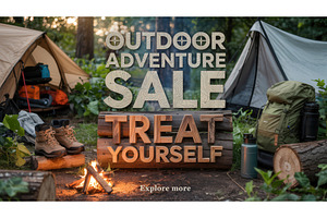 Camping gear setup with tents, boots, an Illustration by tilialucida
