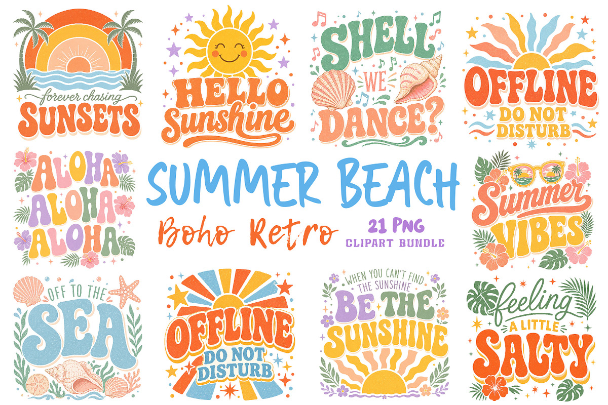 Boho Retro Summer Beach PNG Bundle, an Illustration by Dream Creation (Photo 1 of 6)