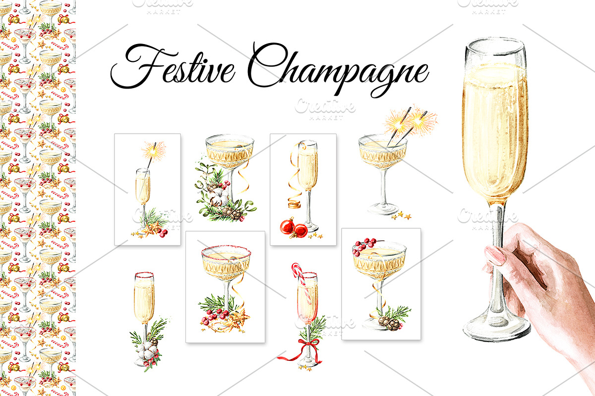 Festive Champagne, a Food Illustration by Daria Ustiugova (Photo 1 of 10)