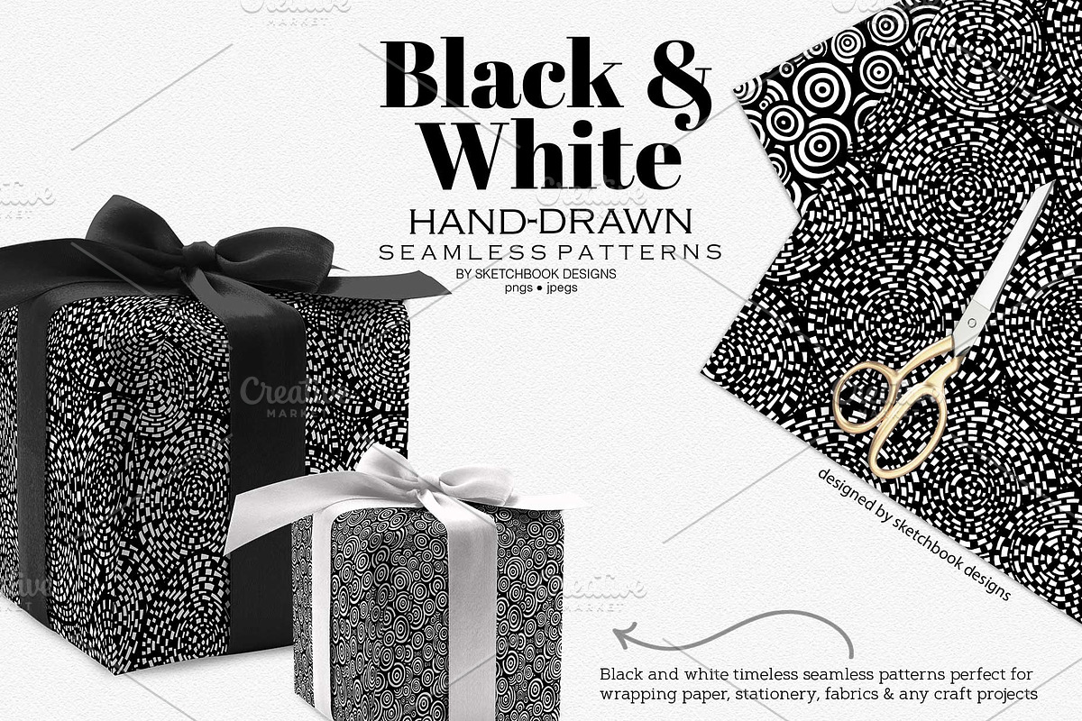 Black & White Hand-drawn Patterns, a Pattern Graphic by Sketchbook Designs (Photo 2 of 10)