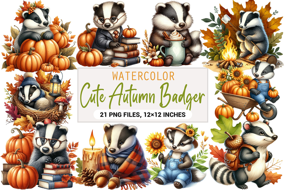 Cute Autumn Badger Sublimation, an Illustration by DreamArtGraphic (Photo 1 of 4)