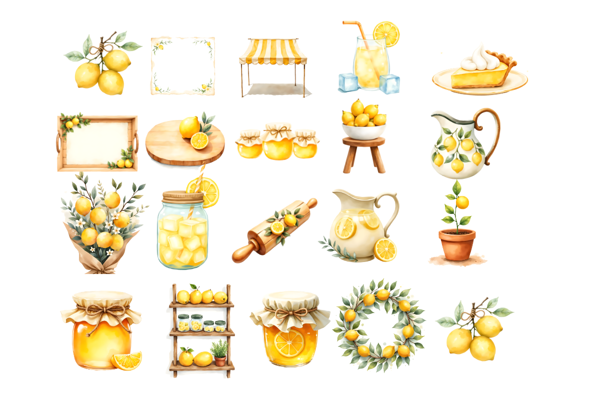 Pastel Lemon Clipart Bundle PNG, a Decorative Illustration by Anca Digital Vibe (Photo 5 of 5)
