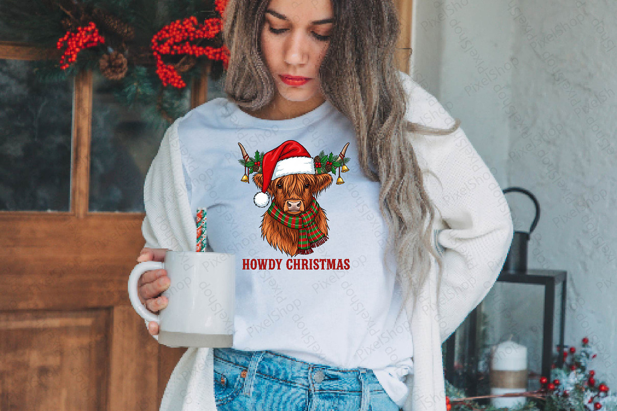 Highland Cow Merry Christmas PNG, an Illustration by DreamPrint404 (Photo 4 of 7)