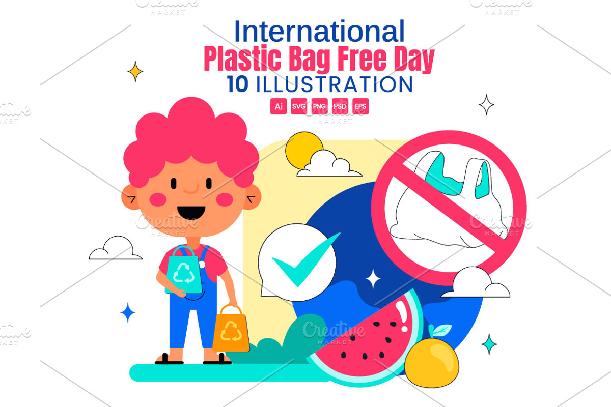 10 Plastic Bag Free Day Illustration, an Object Illustration by denayunebgt (Photo 1 of 4)