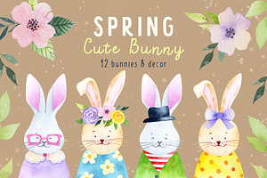 Bunny Watercolor Baby shower clipart