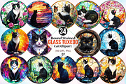 Round Stained Glass Tuxedo Cat, an Illustration by Canvas Craft (Thumbnail 1 of 4)