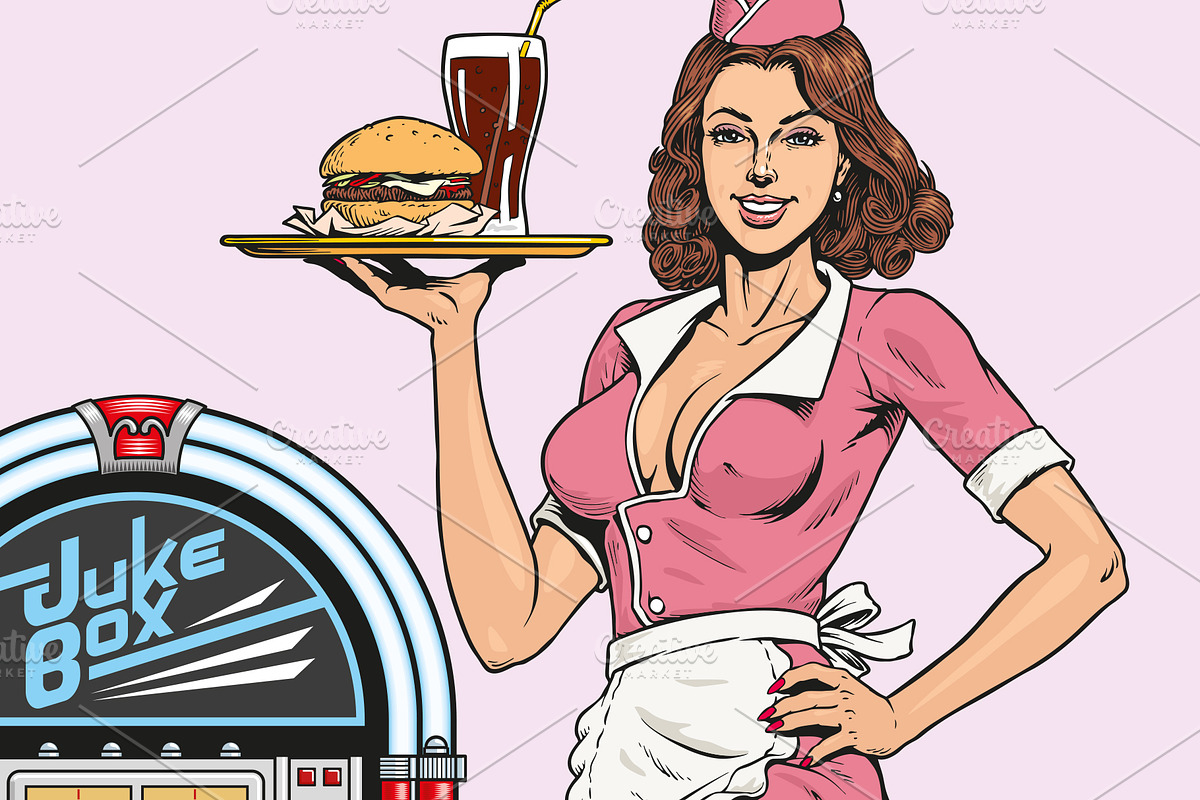 Waitress on roller skates vector, a Person Illustration by Ledokolua (Photo 2 of 2)