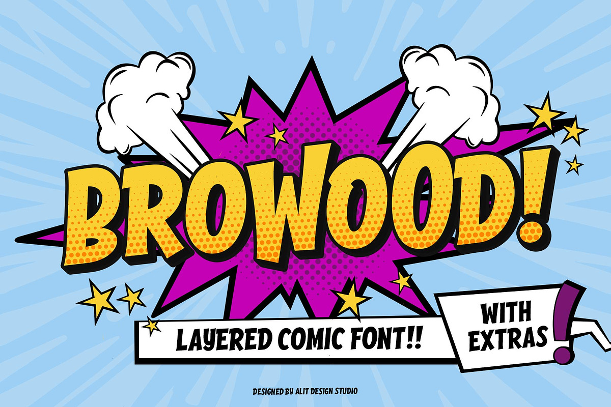 Browood Layered Comic Font, a Sans Serif Font by alit design (Photo 1 of 10)