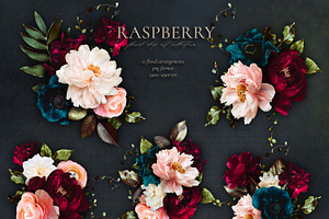 Raspberry Floral Clip Art Collection