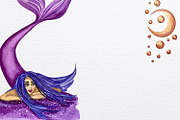 Watercolor beautiful mermaid clipart, an Animal Illustration by Fresh art by Larysa (Thumbnail 3 of 6)