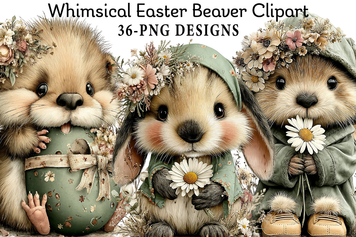 Whimsical Easter Beaver Clipart, an Illustration by Daily.Designs (Photo 1 of 8)
