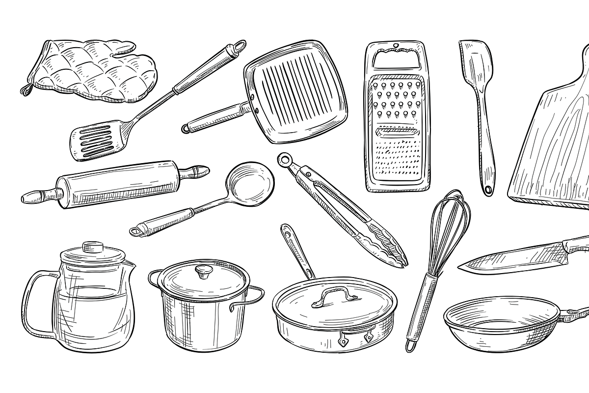kitchenware handdrawn collection, an Object Graphic by nikagraphic