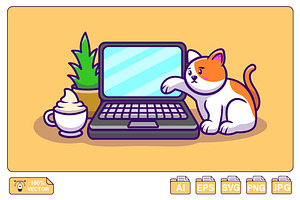 Laptop Setup With Cat Cartoon, a Work Illustration by Artstorystudio