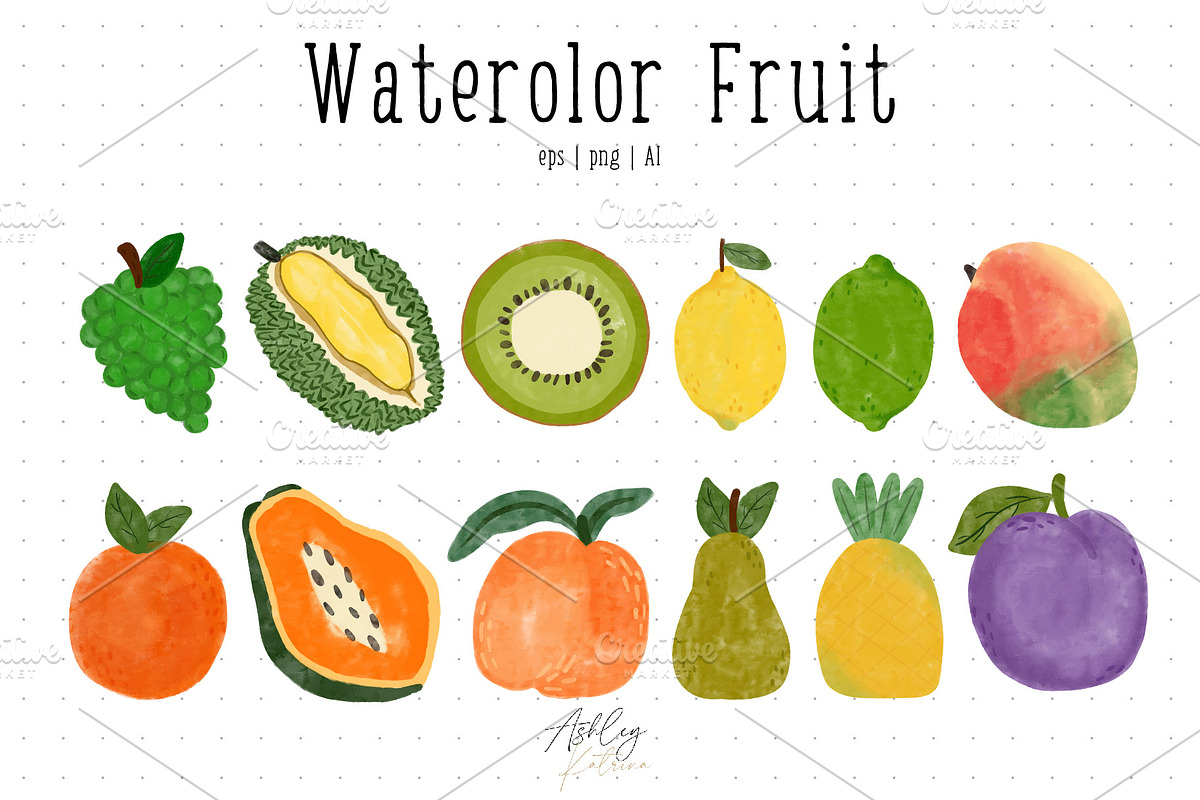 Watercolor Fruit with & without Face, a Food Illustration by Ashley Katrina (Photo 4 of 10)
