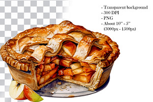 Apple Pie Watercolor Clipart. AI